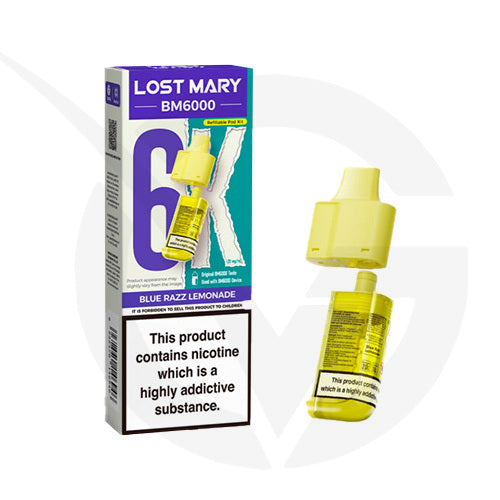 Blue Razz Lemonade Prefilled Pods By Lost Mary BM6000 + Refill Containers