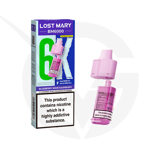 Blueberry Sour Raspberry Prefilled Pods By Lost Mary BM6000 + Refill Containers