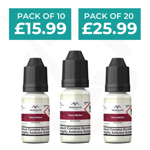 Cherry Menthol 10ml 50/50 E-Liquid By Vapemate - Pack of 10 & 20