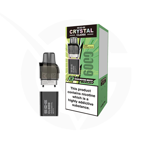Fresh Menthol Mojito Crystal CL6000 Prefilled Pods by SKE + Refill Containers