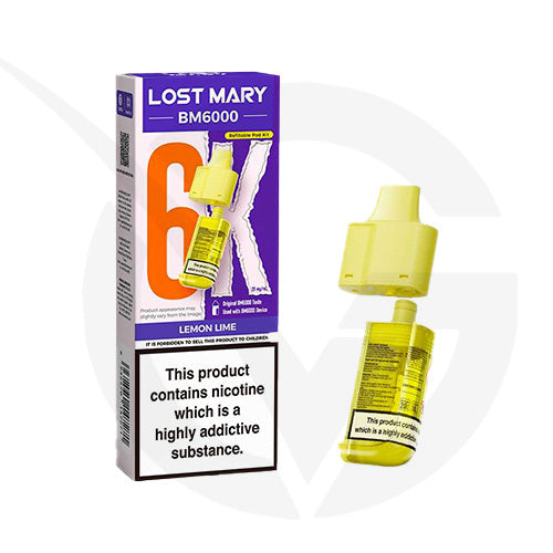 Lemon Lime Prefilled Pods By Lost Mary BM6000 + Refill Containers