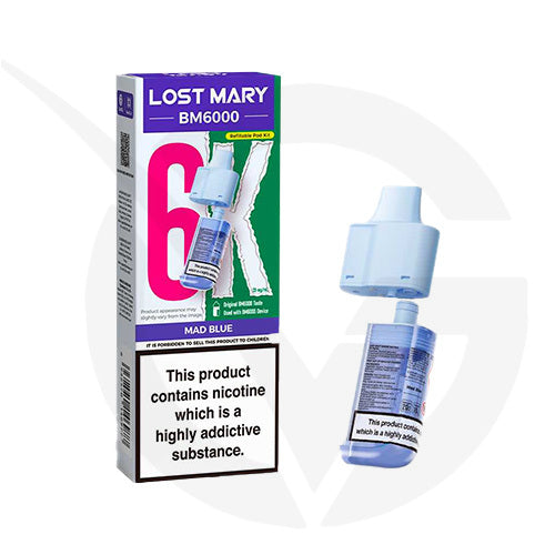 Mad Blue Prefilled Pods By Lost Mary BM6000 + Refill Containers