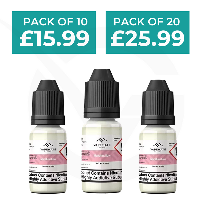 Marshmallow 10ml 50/50 E-Liquid By Vapemate - Pack of 10 & 20
