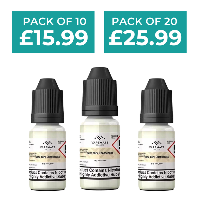 New York Cheesecake 10ml 50/50 E-Liquid By Vapemate - Pack of 10 & 20