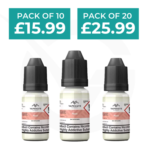 Peach 10ml 50/50 E-Liquid By Vapemate - Pack of 10 & 20