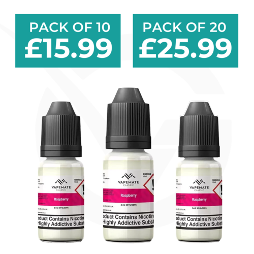 Raspberry 10ml 50/50 E-Liquid By Vapemate - Pack of 10 & 20