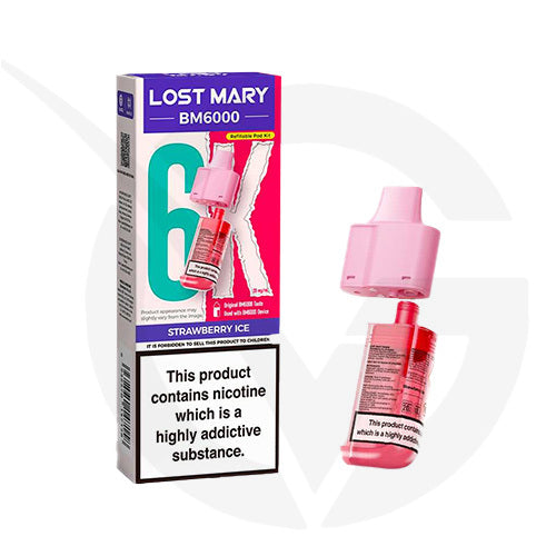 Strawberry Ice Prefilled Pods By Lost Mary BM6000 + Refill Containers