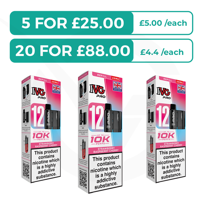 Strawberry Raspberry Cherry Prefilled Pods By IVG Pro + Refill Containers