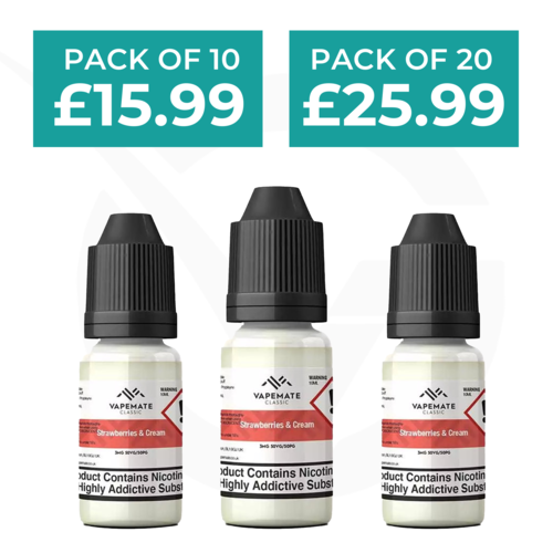 Strawberries & Cream 10ml 50/50 E-Liquid By Vapemate