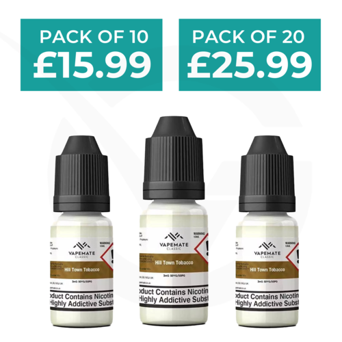 Hill Town Tobacco 10ml 50/50 E-Liquid By Vapemate - Pack of 10 & 20