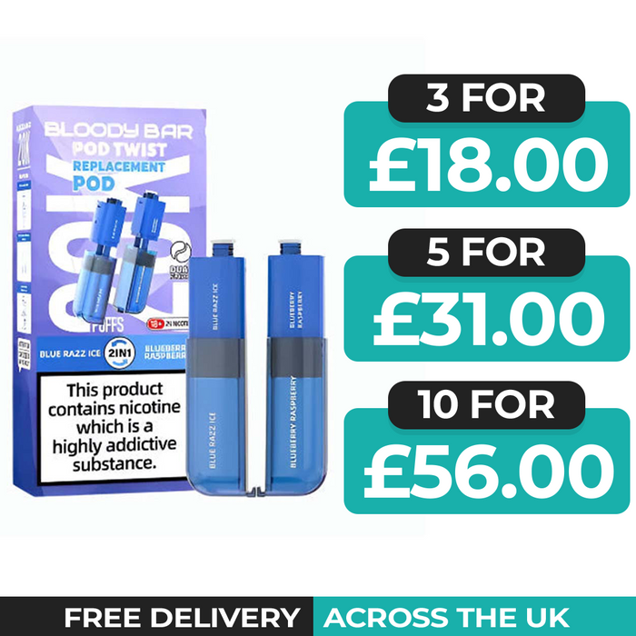 Bloody Bar Ultra Twist 20k Blue Razz Ice & Blueberry Raspberry Refill Pods