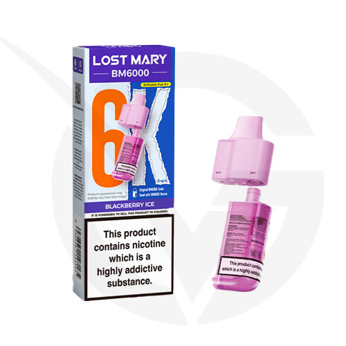 Blackberry Ice Prefilled Pods By Lost Mary BM6000 + Refill Containers