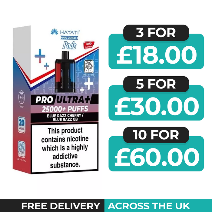 Hayati Pro Ultra Plus 25000 Blue Razz Cherry & Blue Razz GB Refill Pods