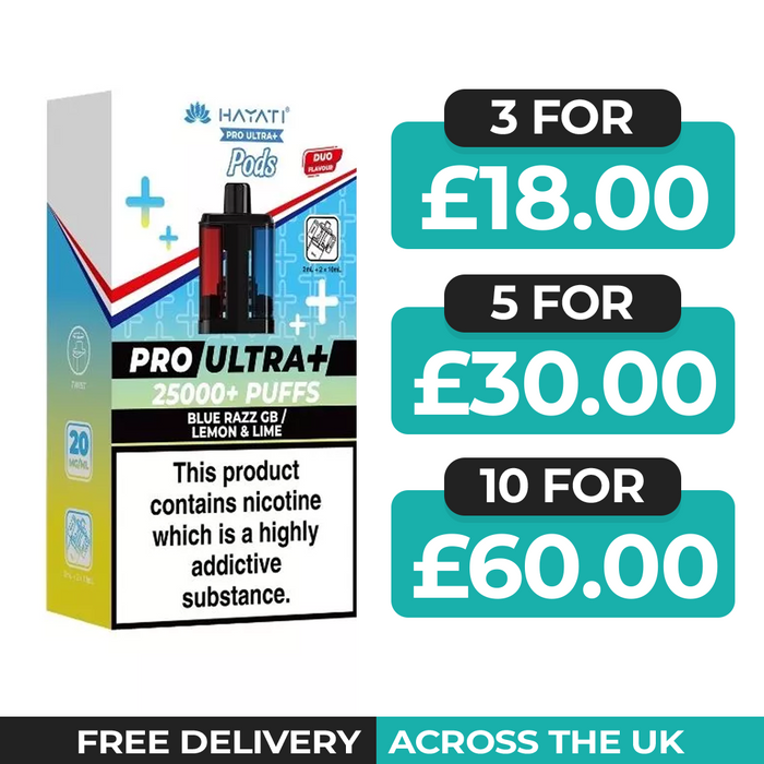 Hayati Pro Ultra Plus 25000 Blue Razz GB & Lemon Lime Refill Pods