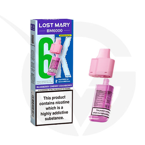 Blueberry Cherry Cranberry Prefilled Pods By Lost Mary BM6000 + Refill Containers