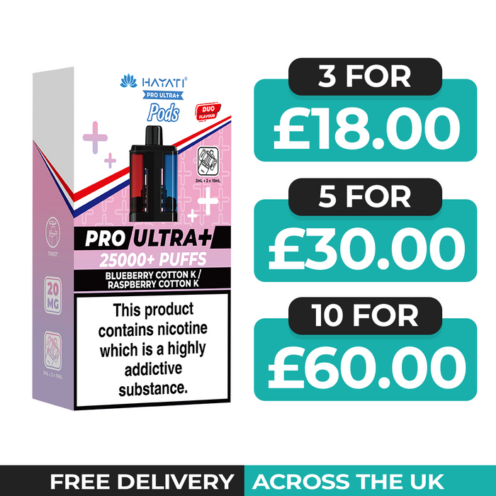 Hayati Pro Ultra Plus 25000 Blueberry Cotton K & Raspberry Cotton K Refill Pods