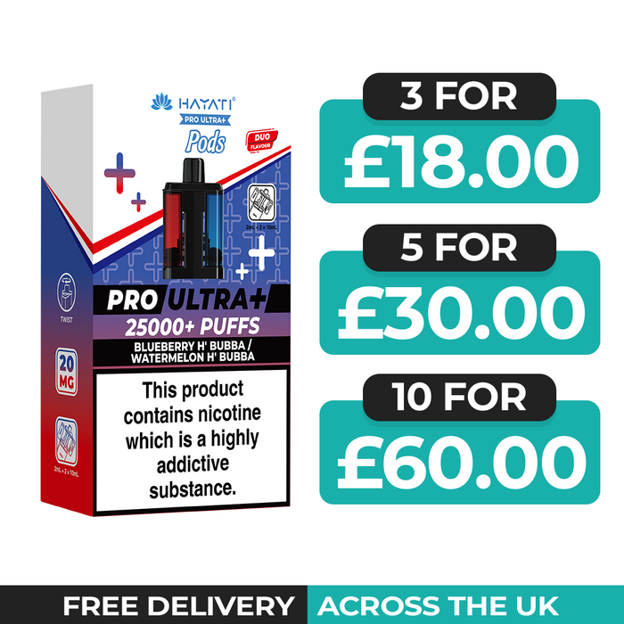 Hayati Pro Ultra Plus 25000 Blueberry H'Bubba & Watermelon H'Bubba Refill Pods
