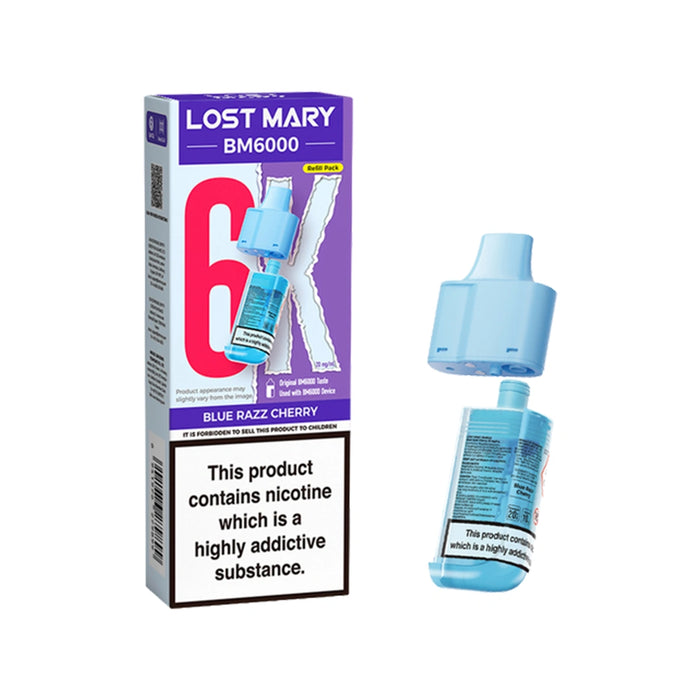 Blue Razz Cherry Prefilled Pods By Lost Mary BM6000 + Refill Containers