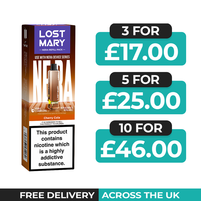 Cherry Cola Prefilled Pods by Lost Mary Nera15k + Refill Container