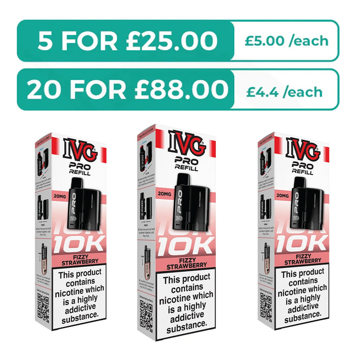 Fizzy Strawberry Prefilled Pods By IVG Pro + Refill Containers