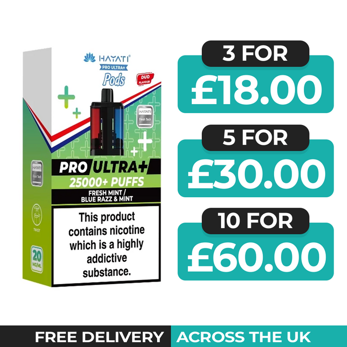 Hayati Pro Ultra Plus 25000 Fresh Mint & Blue Razz Mint Refill Pods