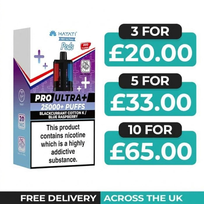 Hayati Pro Ultra Plus 25000 Blackcurrant Cotton K & Blue Raspberry Refill Pods