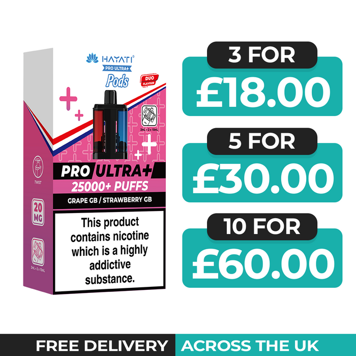 Hayati Pro Ultra Plus 25000 Grape GB & Strawberry GB Refill Pods