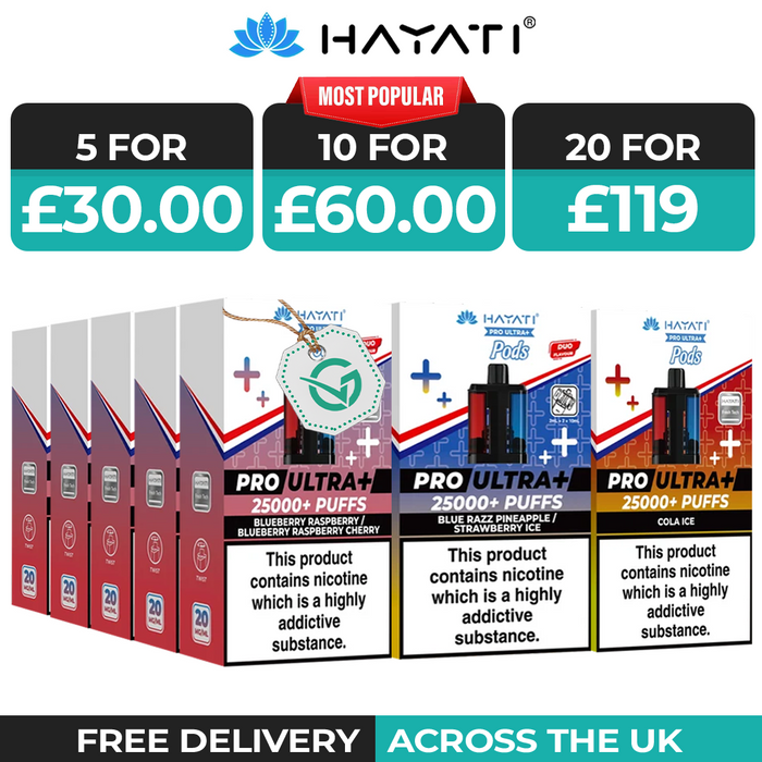 Hayati Pro Ultra Plus 25000 Puffs Pods Box of 5