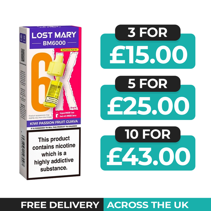 Lost Mary BM6000 Kiwi Passion Fruit Guava Prefilled Refill Pods
