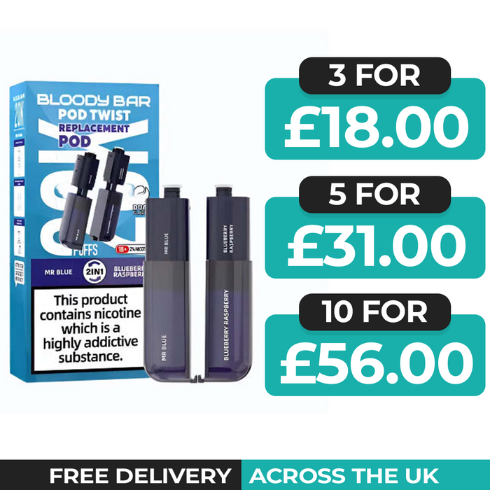 Bloody Bar Ultra Twist 20k Mr Blue & Blueberry Raspberry Refill Pods