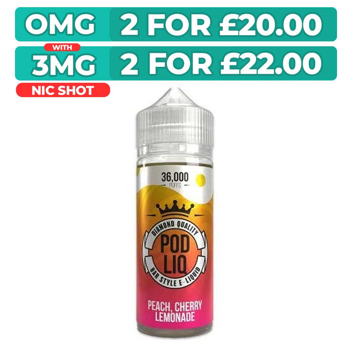 Peach Cherry Lemonade 100ml Shortfill E-Liquid By Pod Liq