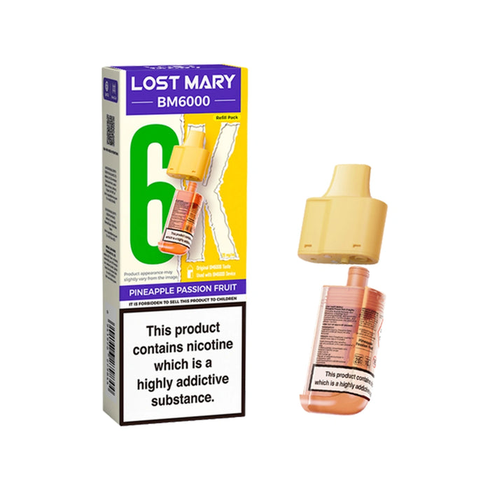 Pineapple Passion Fruit Prefilled Pods By Lost Mary BM6000 + Refill Containers
