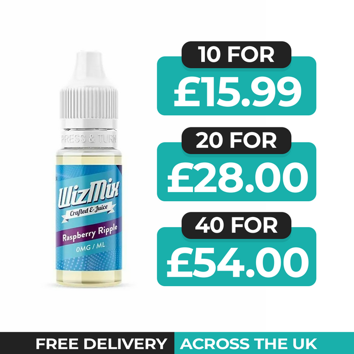 Wizmix Raspberry Ripple 10ml E-Liquid - Pack of 10, 20 & 40