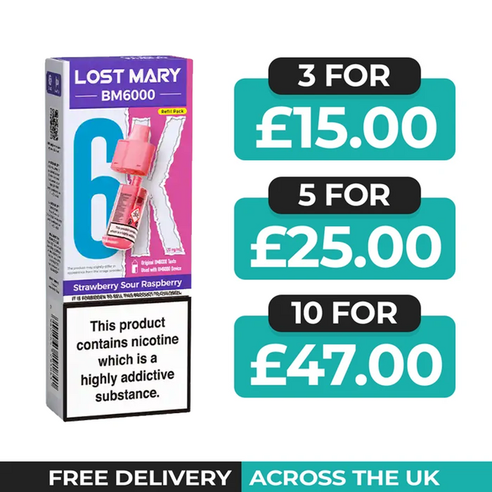 Lost Mary BM6000 Strawberry Sour Raspberry Prefilled Refill Pods