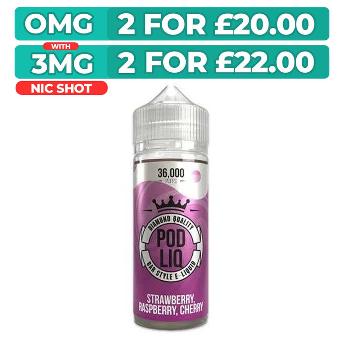 Strawberry Raspberry Cherry 100ml Shortfill E-Liquid By Pod Liq