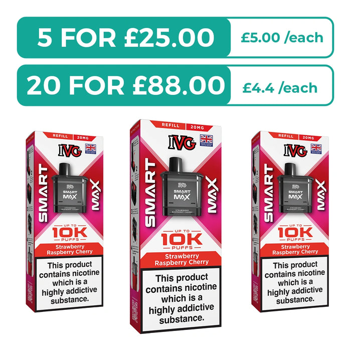 Strawberry Raspberry Cherry Prefilled Pods By IVG Smart Max + Refill Containers