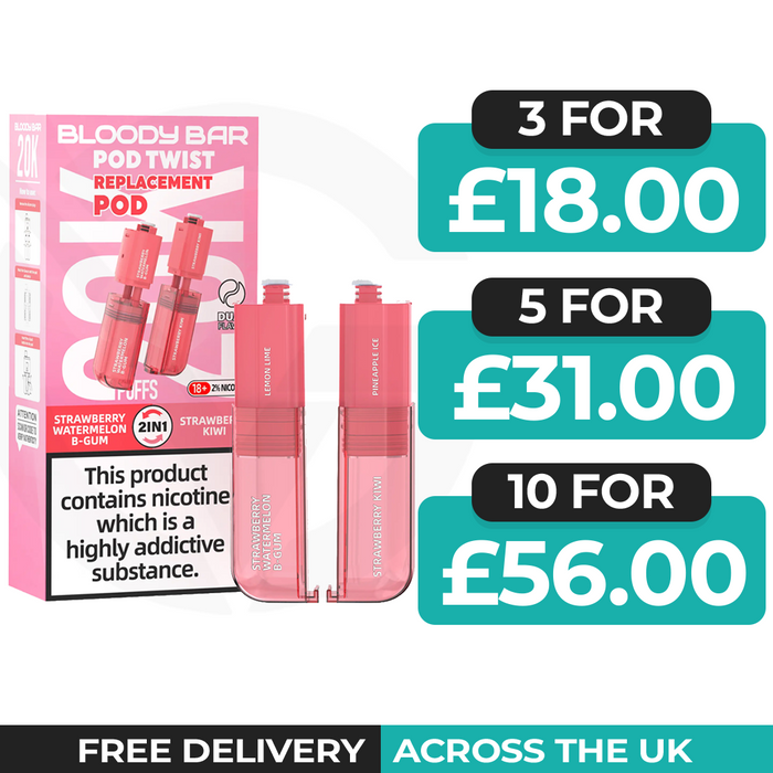 Bloody Bar Ultra Twist 20k Strawberry Watermelon B-GUM & Strawberry Kiwi Refill Pods