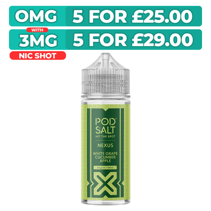 White Grape Cucumber Apple 100ml Shortfill E-Liquid By Pod Salt Nexus