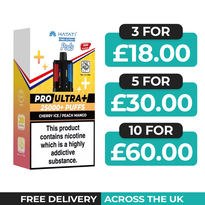Hayati Pro Ultra Plus 25000 Cherry Ice & Peach Mango Refill Pods