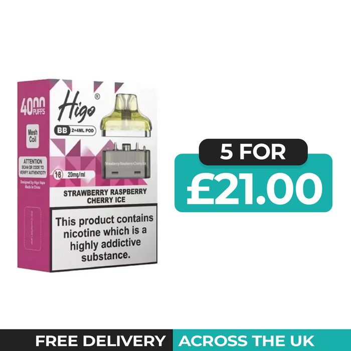 Higo BB 4000 Strawberry Raspberry Cherry Ice Refill Pods