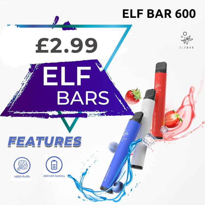 ELF Bar 600 Puffs Disposable Vape Pen - 20mg 2% Nic Salt Clearnace sale
